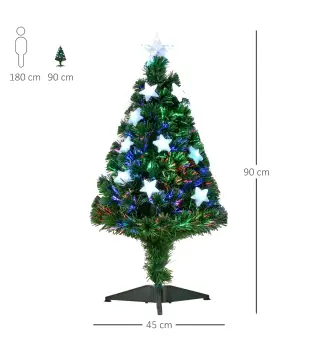 Árbol de Navidad 90cm Artificial Árbol de Pino Decoración Navideña con 12 LED de 3 Colores 90 Ramas Verde PVC