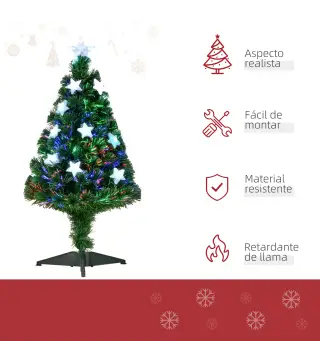 Árbol de Navidad 90cm Artificial Árbol de Pino Decoración Navideña con 12 LED de 3 Colores 90 Ramas Verde PVC