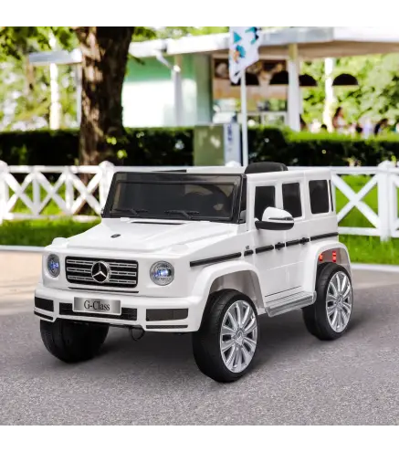 Coche Eléctrico para Niños de Batería 12 V BENZ G500 con Control Remoto Música Bocina 3-5 km/h Carga 30 kg Blanco
