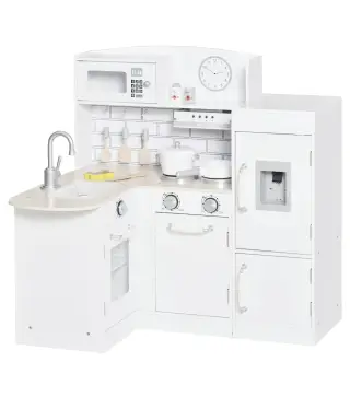 Cocina de Juguete de Madera para Niños de +3 Años con 14 Accesorios Separable Cocinita Infantil con Sonido Nevera Microondas Fre