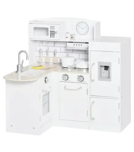 Cocina de Juguete de Madera para Niños de +3 Años con 14 Accesorios Separable Cocinita Infantil con Sonido Nevera Microondas Fre