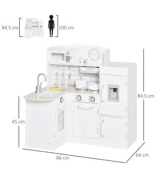Cocina de Juguete de Madera para Niños de +3 Años con 14 Accesorios Separable Cocinita Infantil con Sonido Nevera Microondas Fre