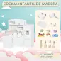 Cocina de Juguete de Madera para Niños de +3 Años con 14 Accesorios Separable Cocinita Infantil con Sonido Nevera Microondas Fre