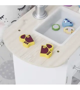 Cocina de Juguete de Madera para Niños de +3 Años con 14 Accesorios Separable Cocinita Infantil con Sonido Nevera Microondas Fre