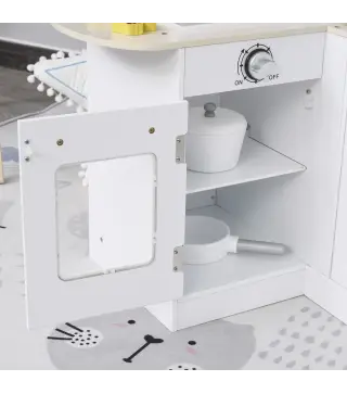 Cocina de Juguete de Madera para Niños de +3 Años con 14 Accesorios Separable Cocinita Infantil con Sonido Nevera Microondas Fre
