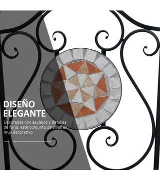 Set de 2 Sillas Plegables de Jardín Bistro Silla Asiento Mosaico para Terraza Balcón Metal Carga 120 kg 50x40x94,5 cm Negro