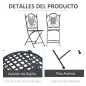 Set de 2 Sillas Plegables de Jardín Bistro Silla Asiento Mosaico para Terraza Balcón Metal Carga 120 kg 50x40x94,5 cm Negro
