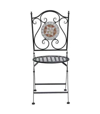 Set de 2 Sillas Plegables de Jardín Bistro Silla Asiento Mosaico para Terraza Balcón Metal Carga 120 kg 50x40x94,5 cm Negro