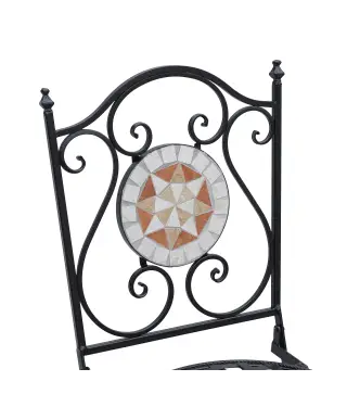 Set de 2 Sillas Plegables de Jardín Bistro Silla Asiento Mosaico para Terraza Balcón Metal Carga 120 kg 50x40x94,5 cm Negro