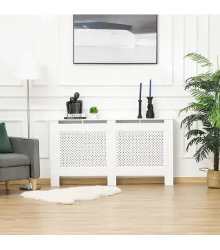 Cubreradiador de MDF Cubierta para Radiador con Listones para Salón Dormitorio Pasillo 151,5x19x82 cm Blanco