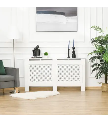 Cubreradiador de MDF Cubierta para Radiador con Listones para Salón Dormitorio Pasillo 151,5x19x82 cm Blanco