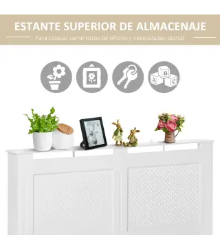 Cubreradiador de MDF Cubierta para Radiador con Listones para Salón Dormitorio Pasillo 151,5x19x82 cm Blanco