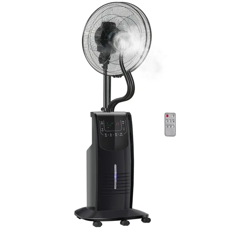 Ventilador de Pie Oscilante con Nebulizador 90W con Control Remoto 5 Aspas Tanque de Agua 3,1 L 44,5x44,5x135 cm Negro
