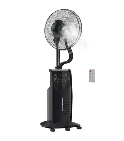 Ventilador de Pie Oscilante con Nebulizador 90W con Control Remoto 5 Aspas Tanque de Agua 3,1 L 44,5x44,5x135 cm Negro