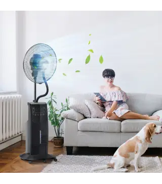 Ventilador de Pie Oscilante con Nebulizador 90W con Control Remoto 5 Aspas Tanque de Agua 3,1 L 44,5x44,5x135 cm Negro