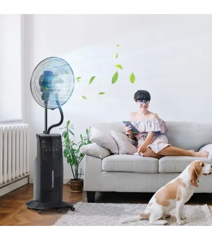 Ventilador de Pie Oscilante con Nebulizador 90W con Control Remoto 5 Aspas Tanque de Agua 3,1 L 44,5x44,5x135 cm Negro