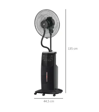 Ventilador de Pie Oscilante con Nebulizador 90W con Control Remoto 5 Aspas Tanque de Agua 3,1 L 44,5x44,5x135 cm Negro