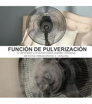 Ventilador de Pie Oscilante con Nebulizador 90W con Control Remoto 5 Aspas Tanque de Agua 3,1 L 44,5x44,5x135 cm Negro