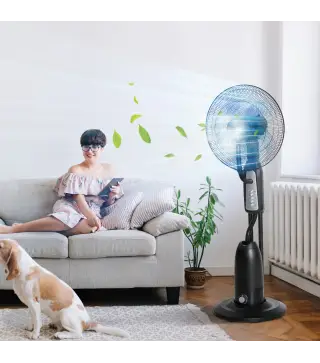Ventilador Silencioso con Nebulización 90W, Ventilador de Pie de 120cm con 3 Velocidades, Oscilación de 70°, Cabezal Ajustable,