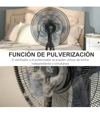 Ventilador Silencioso con Nebulización 90W, Ventilador de Pie de 120cm con 3 Velocidades, Oscilación de 70°, Cabezal Ajustable,