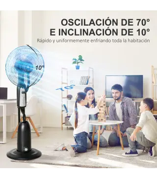 Ventilador Silencioso con Nebulización 90W, Ventilador de Pie de 120cm con 3 Velocidades, Oscilación de 70°, Cabezal Ajustable,