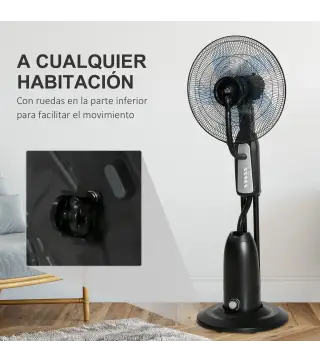 Ventilador Silencioso con Nebulización 90W, Ventilador de Pie de 120cm con 3 Velocidades, Oscilación de 70°, Cabezal Ajustable,