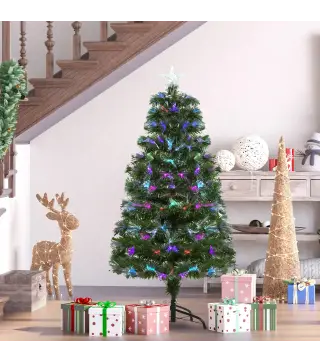 Árbol de Navidad 120cm Artificial Árboles con 130 Luces LED múltiples Colores y Estrella Decorativa Brillante Árbol con Soporte