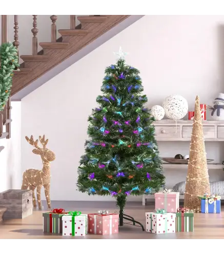 Árbol de Navidad 120cm Artificial Árboles con 130 Luces LED múltiples Colores y Estrella Decorativa Brillante Árbol con Soporte