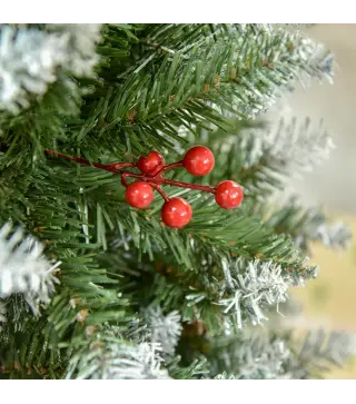 Árbol de Navidad Artificial de 150cm 408 Ramas Bayas y Piñas Puntas Nevadas Decoración Navideña de Interior Verde