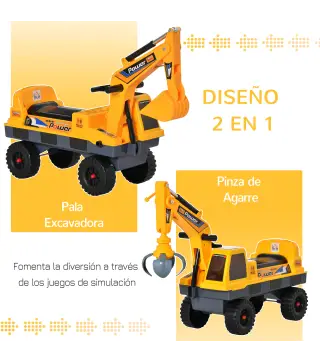 Tractor sin Pedales para Niños de 2-3 Años Excavadora Correpasillos con Pala Delantera Luces Música y Espacio de Alamcenaje Ocul