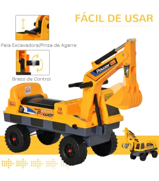 Tractor sin Pedales para Niños de 2-3 Años Excavadora Correpasillos con Pala Delantera Luces Música y Espacio de Alamcenaje Ocul