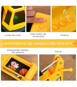 Tractor sin Pedales para Niños de 2-3 Años Excavadora Correpasillos con Pala Delantera Luces Música y Espacio de Alamcenaje Ocul