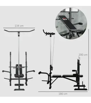 Banco de Pesas Multifuncional Ajustable para Entrenamiento de Cuerpo Entero 180x134x200 cm Plata y Negro