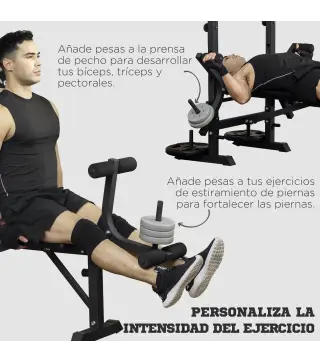 Banco de Pesas Multifuncional Ajustable para Entrenamiento de Cuerpo Entero 180x134x200 cm Plata y Negro