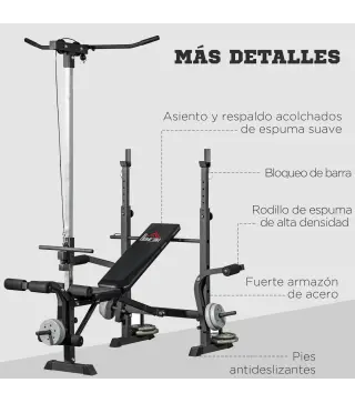 Banco de Pesas Multifuncional Ajustable para Entrenamiento de Cuerpo Entero 180x134x200 cm Plata y Negro