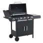 Barbacoa de Gas con 4+1 Quemadores 14,4 KW Mesas Laterales Armario de Almacenaje Termómetro y 2 Ruedas Acero Inoxidable BBQ 125x