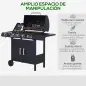 Barbacoa de Gas con 4+1 Quemadores 14,4 KW Mesas Laterales Armario de Almacenaje Termómetro y 2 Ruedas Acero Inoxidable BBQ 125x