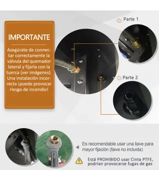 Barbacoa de Gas con 4+1 Quemadores 14,4 KW Mesas Laterales Armario de Almacenaje Termómetro y 2 Ruedas Acero Inoxidable BBQ 125x