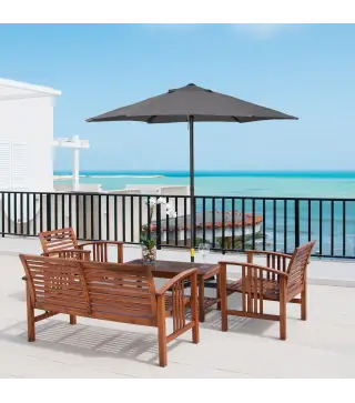 Parasol de Terraza Exterior con Techo de Ventilación Poste Desmontable de Aluminio para Jardín Patio Gris Oscuro