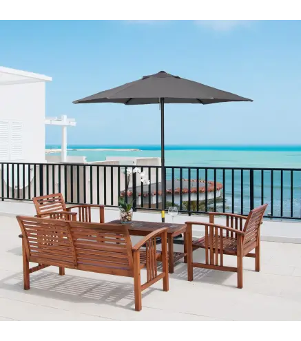 Parasol de Terraza Exterior con Techo de Ventilación Poste Desmontable de Aluminio para Jardín Patio Gris Oscuro