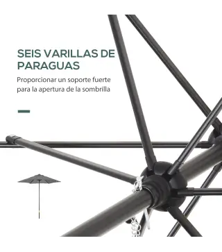 Parasol de Terraza Exterior con Techo de Ventilación Poste Desmontable de Aluminio para Jardín Patio Gris Oscuro