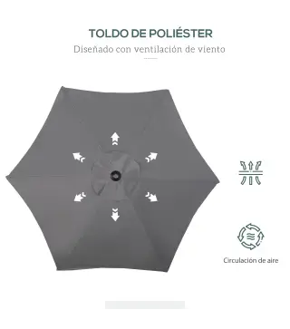 Parasol de Terraza Exterior con Techo de Ventilación Poste Desmontable de Aluminio para Jardín Patio Gris Oscuro
