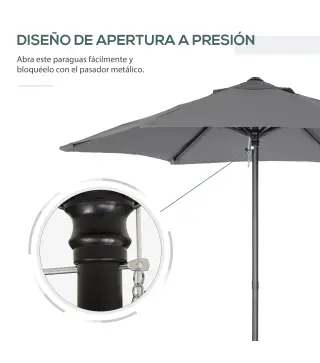 Parasol de Terraza Exterior con Techo de Ventilación Poste Desmontable de Aluminio para Jardín Patio Gris Oscuro