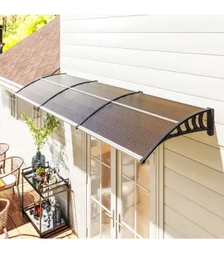 Marquesina Exterior para Puertas y Ventanas 303x96x27 cm con Regleta de Aleación de Aluminio PP Policarbonato Marrón