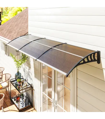 Marquesina Exterior para Puertas y Ventanas 303x96x27 cm con Regleta de Aleación de Aluminio PP Policarbonato Marrón