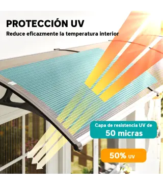 Marquesina Exterior para Puertas y Ventanas 303x96x27 cm con Regleta de Aleación de Aluminio PP Policarbonato Marrón