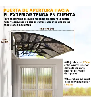 Marquesina Exterior para Puertas y Ventanas 303x96x27 cm con Regleta de Aleación de Aluminio PP Policarbonato Marrón
