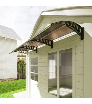 Marquesina Exterior para Puertas y Ventanas 303x96x27 cm con Regleta de Aleación de Aluminio PP Policarbonato Marrón