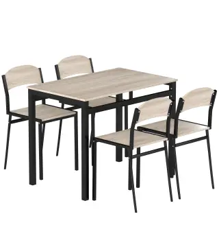 Juego de Mesa y 4 Sillas de Comedor Estilo Moderno Marco Metálico para Espacios Pequeños Negro