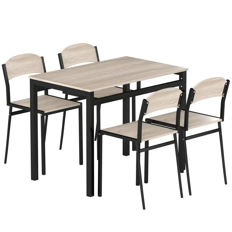Juego de Mesa y 4 Sillas de Comedor Estilo Moderno Marco Metálico para Espacios Pequeños Negro